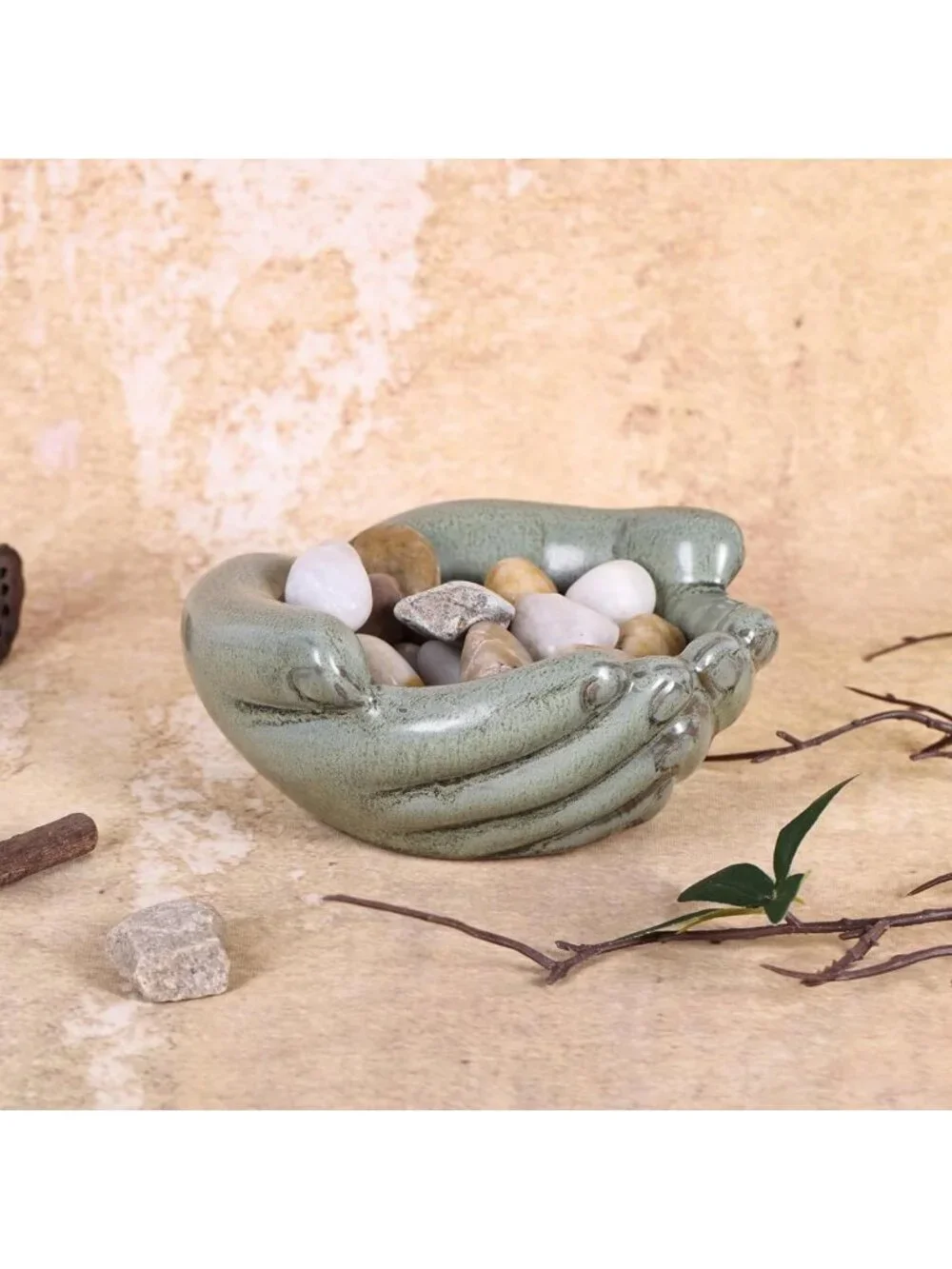 Vintage Green Ceramic Hands Bowl Dish - Candy Holder, Succulent Planter & Key